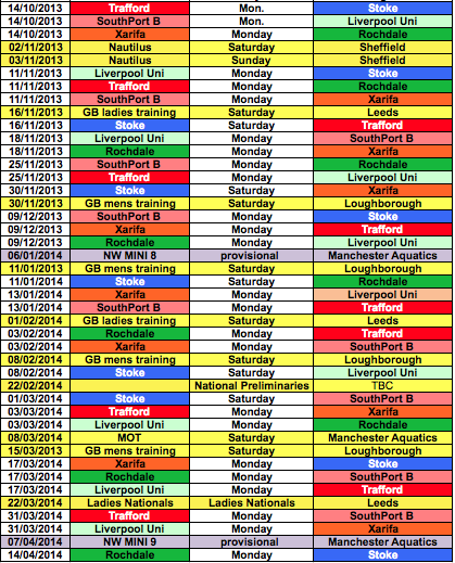Liverpool University - NW League Fixtures 2013-2014